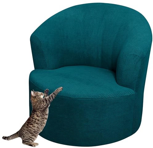 Housse de Fauteuil Extensible en Velours/Jacquard - Chaise Tonneau Pivotante, Canapé 1 Place, Club Rond, Crapaud Lavable et Amovible (Color: #8)