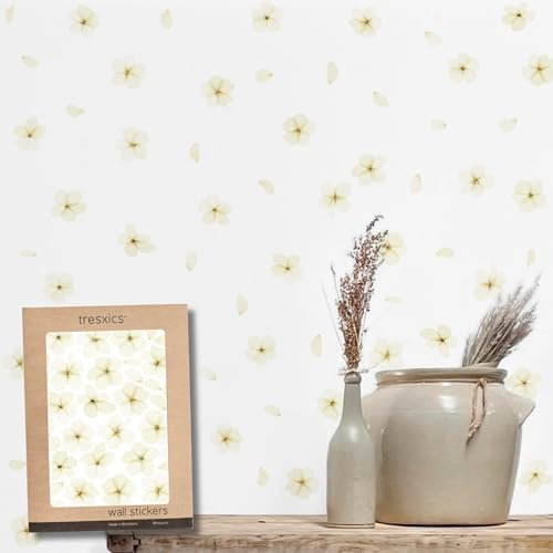 TRESXICS Stickers Muraux Salon Fleurs de Cerisier Aquarelle, 108 fleurs et 90 pétales, Décoration Chambre Original et Résistant, Effet Papier Peint Autocollant Mural, Facile et Amovible (Jaune)