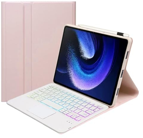 Annadue Tastaturhülle für, Kabellose Bluetooth Tastatur mit Schutzhülle für Mi Pad 6 6 Pro, Tragbare PU Leder Ständerhülle mit Magnetischer Abnehmbarer Kabelloser Tastatur