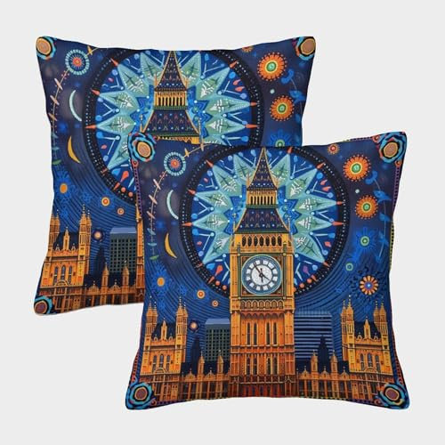 ENYISIYULO Big Ben Kissenbezüge 2er-Set Weiche Wurfkissenbezug City Landscape Innen Deko Für Sofa,Couch,Bett,Stuhl 45x45cm
