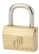 FTH - Cadenas FTH NT à clé, corps en laiton monobloc et anse en acier cémenté, ouverture latérale par clé, base de 35mm, 3 clés crantée en laiton