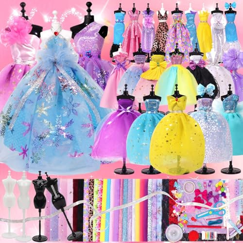 700+ Stücke Modedesign Mädchen, Bastelset Kinder Kreativität-DIY Kunst und Bastelset, Fashion Design Basteln Nähset Set mit 4 Mannequins, Geschenke Mädchen für 6 7 8 9 10 11 12+ Jahre
