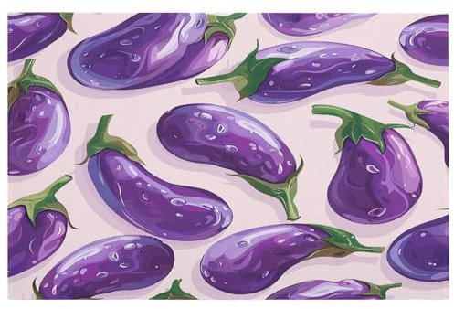 Wohnzimmerteppich, Teppiche für Wohnzimmer, Schlafzimmer, Terrasse, frischer violetter Auberginen-Druck, Kristallsamt-Bodenunterlage