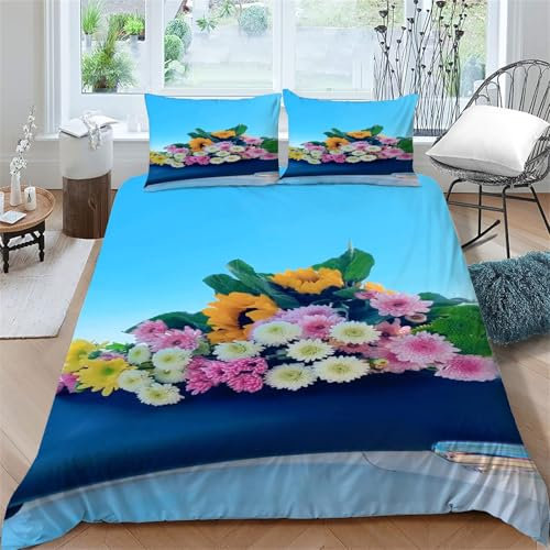 TMMDH Bettwäsche 140x200 Bettbezug Winter Bettwäsche-Sets Blume 3D Muster Weich Baby bettwäsche Set Hypoallergen Kinder bettwäsche mit 2 Kissenbezüge 80x80 cm