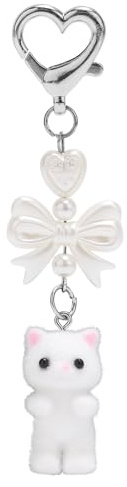Porte-Clés en Forme de Chat en Peluche Mignon, Porte-Clés avec Breloque pour Chat Cadeau pour Amoureux Chats Pendentif en Forme Cour Porte-Clés en Peluche pour Femme Sac Ornement (Blanc)