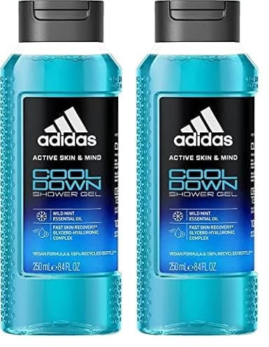 Adidas - Active Skin & Mind - Gel Douche Cool Down Homme - Formule Clean & Vegan, rafraîchissant - 250 ML (Lot de 2)
