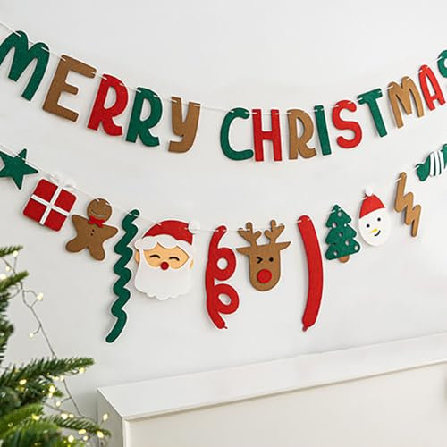 1Satz Merry Christmas Banner Weihnachtsdeko Weihnachtsmann Elch Weihnachtsbanner Filz Frohe Weihnachten Banner Weihnachten Christmas Decorations Xmas Baum Schneemann Weihnachts Banner Deko Weihnachten