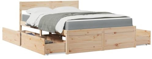 Juroupi Bett mit Schubladen Jugendbett Stauraumbett Bed Frame Bedroom Furniture Bett Mit Schubladen und Matratze 140x190 cm Massivholz Kiefer