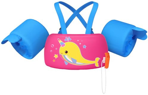 HeySplash Chaleco de Natación para Niños, Manguito de Natación con Correa Ajustable, Flotador de Piscina para Niñas de 2-6 Años, Flotador para Niños Aprendan a Nadar, Rosa Azul Amarillo Ballena