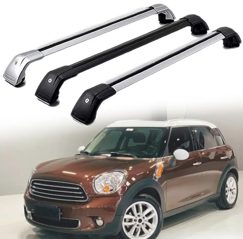 LECREA DachträGer RelingträGer für Mi-NI Cooper Countryman R60 2011-2016, Dachgepäckträger Aluminium AbschließBar mit Geschlossene Dachreling A Paar,Silver Black-1 Pair