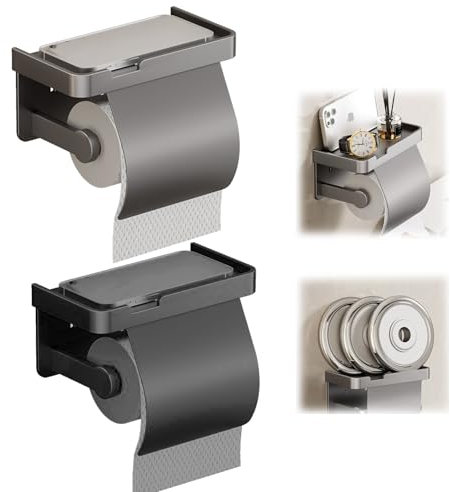 Stonivislyt Toilettenpapierhalter mit Ablage,klopapierhalter,toilettenpapierhalter,Klopapierhalter Ohne Bohren, Klorollenhalter Aluminiumlegierung, Wc Papier Halterung Rollenhalter Grau für Badzimmer