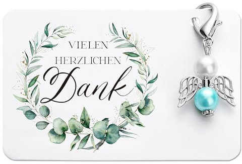 BOFUNX Schutzengel Schlüsselanhänger Danke Geschenkkarte mit Organzasäckchen - Schutzengel Vielen Dank Geschenk Kommunion Taufe Hochzeit Geschenk