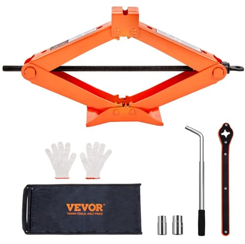 VEVOR Scissor Jack, 2.5 Ton/5512 lbs Scissor Car Jack with 3.7-17.1 Lifting Range, Heavy Duty Tire Changing Kit, Includes Ratchet Wrench, Lug Wrench & Socket, Fits Most Cars Trucks Sedans SUV MPV