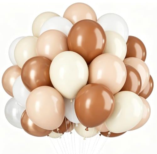 Braun Luftballons, 60 Stück 12 Zoll Neutrale Luftballons Kaffee Braune Luftballons weiße Luftballons mit Latex Luftballons Band für Babyparty, Geburtstagsparty-Dekorationen, Hochzeit, Dschungelsafari
