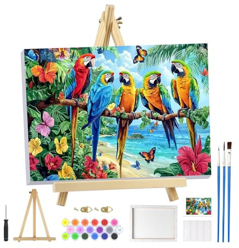 MOGTAA Perroquet Peinture Numero Enfant Adulte avec Cadre, Animaux Peinture par Numero Adulte avec Chevalet, DIY Numéro d'Art Kits, Loisirs Créatifs Adultes, pour décoration, 20x30cm