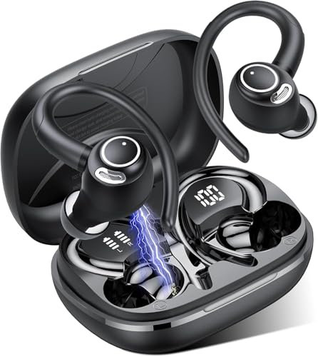 Jesebang Wireless Earbuds, Bluetooth 5.3 Headphones, Sport Headsets in Ear EarHooks, 40H Dual LED Display