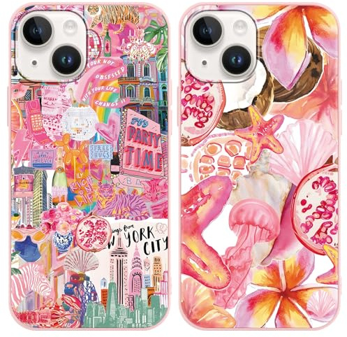 Foonary 2 Pack Pink Starfish Pomegranate Print Phone Case for iPhone 14 Plus 6.7,with Aesthetics Pattern Design Soft Silicone Cases,Shockproof Bumper Protector Cover,Girls Women for iPhone 14 Plus