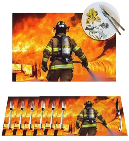 Feuerwehrmann-Platzsets, 1 Stück, 30,5 x 45,7 cm, Vinyl, abwischbar, waschbar, Tischset für Küche, Esstisch, Dekoration, hitzebeständig, rutschfest, moderne Tischsets für drinnen und draußen