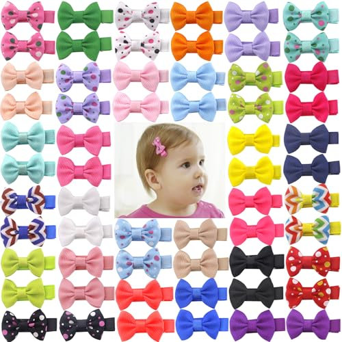 Lot de 60 pinces à cheveux pour bébé fille : mini nœuds entièrement doublés (30 paires)