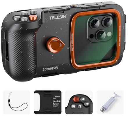 TELESIN Underwater Snorkeling Diving Phone Waterproof Case, Universal Underwater Photo & Video Diving Housing Handle Grip for iPhone 16 15 14 13 12 11 Pro Max/XS/X Samsung Galaxy and Most Phones Black