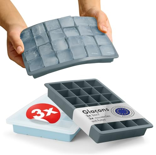 Blumtal Eiswürfelformen Silikon 3er Set - 24er Eiswürfelform mit Deckel - BPA-freie Silikon Eiswürfelform - Ice Cube Tray lebensmittelecht - Ice Tray - Graublau + Graublau + Hellblau