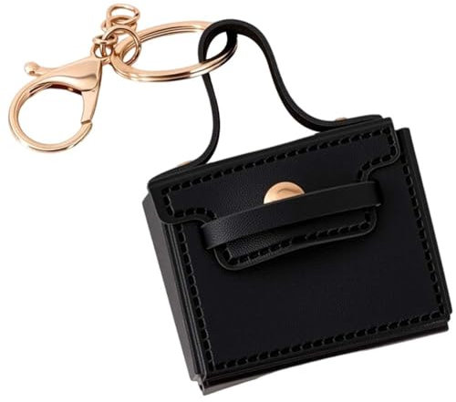 CALFOVERA Mini Porte Clés en Cuir PU pour Sac à Dos pour Femme Porte Clés en Cuir Noir Porte Clés pour Clés Sac pour Écouteurs Petite Pochette pour Monnaie Porte Monnaie Accessoires avec Fermoir
