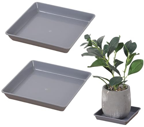 IRCKONCI Blumentopf-Untersetzer, quadratisch, dekorative Bewässerungsschale, Pflanzen-Untersetzer, für Kinderzimmer, Gewächshaus, Fensterbank, Gartenarbeit, 2 Stück (grau)