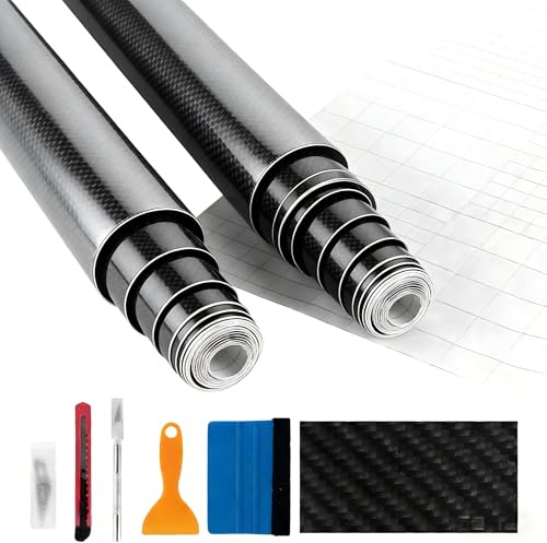 STARVAST Lot de 2 films de protection carbone 6D autocollant pour voiture - 400 x 30 cm - En vinyle imperméable - Film de protection de peinture - Pour voiture, moto, ordinateur, meubles - Noir