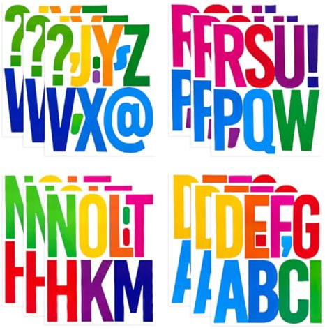 12 Blatt Buchstaben Aufkleber Groß 12,5 cm/5 Zoll, Klebebuchstaben Bunt Vinyl Selbstklebende Wasserdicht, Aufkleber Buchstaben Groß für Briefkästen, Schilder, Poster, Hausnummern, DIY-Projekte