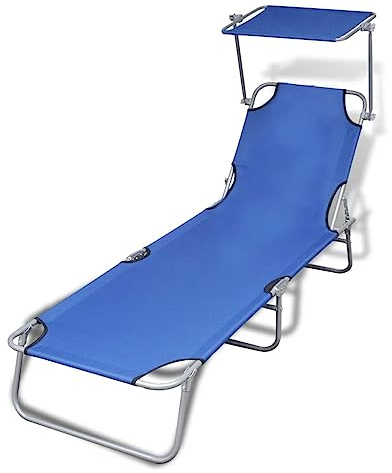 Owoxanthellate Sonnenliege Klappbar 189 x 58 x 27 cm Pulverbeschichteter Stahl Polyester Blau Verstellbares Sonnendach für Garten Balkon Strand Saunaliege bis 110 kg für Outdoor Entspannung
