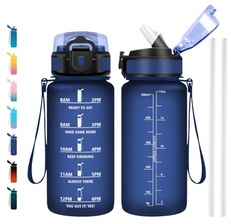 JAPORIA Borraccia 500ml, Borraccia con Cannuccia, Borracce Motivazionale senza BPA, per Scuola, Ufficio