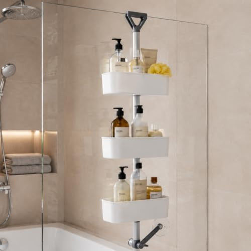 Aspira Home 3-stufiges Duschregal, verstellbar, Weiß mit Haken Set