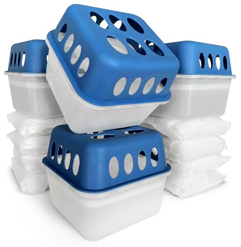 Floordirekt 4 x Dehumidifier with 8 x 400 g Refill Bags Granules Room Dehumidifier Refillable & Reusable Blue Hava