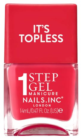Nails.INC It's Topless India Coral Red Gel-Like Nail Polish | Vivid coral red gel nail polish stays glossy and long-lasting for 6 days. Ideal for manis, gifting, and glam nights.