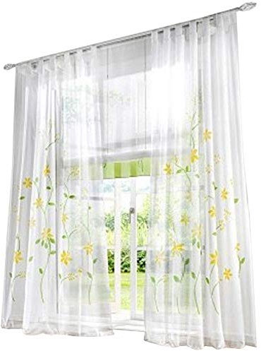 BAILEY JO 1er-Pack Gardine Schlaufen Gardinen Mit Blumen Voile Lichtdurchlässig Vorhang (BxH 150x225cm, gelb)