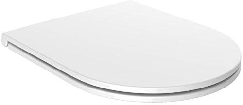 Euroshowers Slim D Shaped Toilet Seat ONE Button Release/Soft Close/Top and Bottom Fix (Middle D Slim) - White