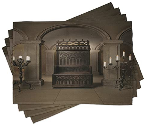 ABAKUHAUS gotisch Platzmatten, Königlicher Thron im mittelalterlichen Schloss-Renaissance-Königreich-Erbe-Retro- antikem Foto, Untersetzer aus Waschbaren Stoff Tischdekoration mit Druck, Beige Braun