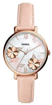 Fossil Damenuhr Jacqueline, Quarzwerk, 36mm Rose Gold Edelstahlgehäuse mit Lederarmband, ES4671