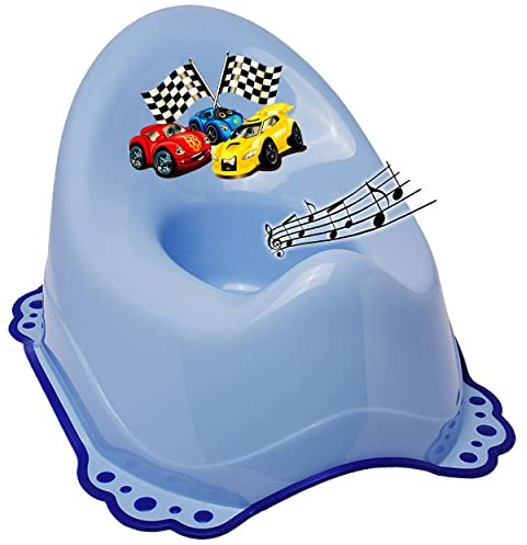 alles-meine.de GmbH Musik & Sound - Anti RUTSCH - Töpfchen/Nachttopf/Babytopf - blau Auto - Rennwagen Bieco - Melody - mit großer Lehne + Spritzschutz - rutschfest antir..