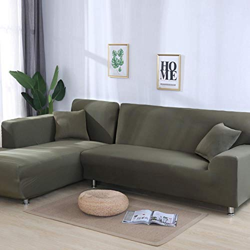 LINWX Graue Farbe Eng gewickelter Sofabezug Elastischer Sofabezug Wenn L-förmiges Ecksofa Capa De Sofa, Army Green, 1-Sitzer und 1-Sitzer