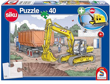 Schmidt | Digger Puzzle & Play 40 Piece Puzzle - Includes SIKU model | Children's Puzzle | Ages 4+
