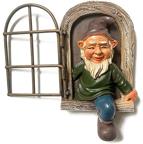 Mini Statue de Lutin de Jardin en Résine Elf Out The Door Tree Hugger Nain de Jardin Décoration D'intérieur et de Jardin Féerique