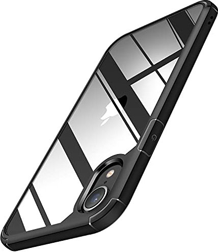 TENDLIN Compatible with iPhone XR Case Crystal Clear Hard Back Soft Bumper Protective Case (Black)