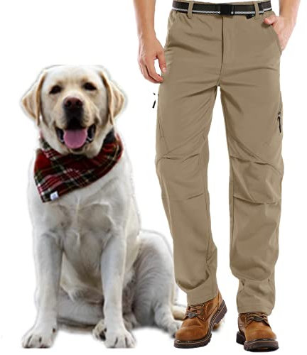 Jessie Kidden Waterproof Ski Trousers Mens, Fleece Lined Hiking Winter Thermal Insulated Warm Outdoor Climbing Walking Soft Shell Cargo Pants #6070-Khaki-34