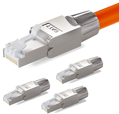 hb-digital 4x Connettore RJ45 CAT 7 LSA Senza Atrezzi per Cavo di Rete Ethernet con Connessione CAT 6a CAT 6 CAT 5e 10 Gbps 600 MHz per Cavo di Installazione LAN DSL Custodia in Metallo