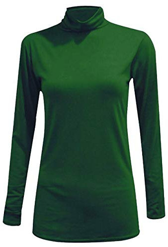 Pull à col roulé extensible à manches longues pour femme Uni Tailles 36 à 54, vert bouteille, 52-54