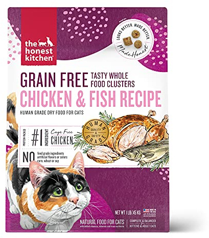 The Honest Kitchen Human Grade Dry Cat Food, Whole Food Clusters Grain Free Dry Cat Food, Chicken & Fish, 1 lb Trial Pouch