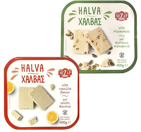Mezap Greek Halva Varietà 2 Confezione - Vaniglia 400 g, Pistacchio 400 g