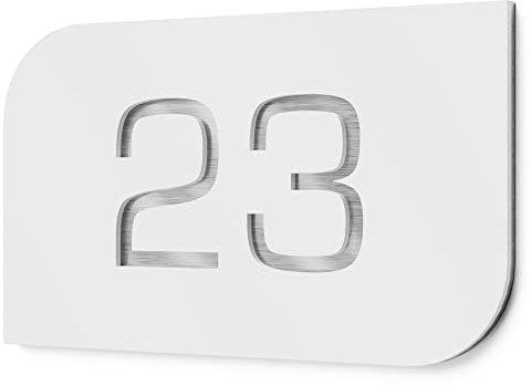 Graviers Design Hausnummernschild aus V2A Edelstahl 250x175mm - Weiß - Wetterfest Rostfrei Individuell anpassbar nach eigener Nummer - Made in Germany
