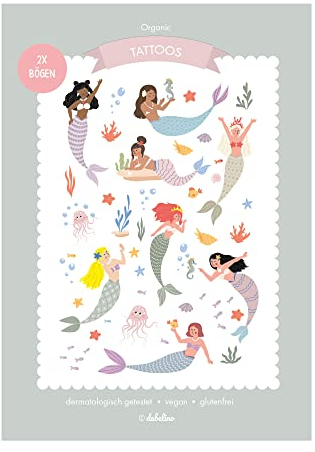 dabelino® Klebe-Tattoos für Kinder/Mädchen: Meerjungfrauen, Unterwasser (vegan, Hautfreundlichkeit getestet, glutenfrei, klein, bunt, Geburtstag-Mitgebsel, Schultüte/Adventskalender Füllung)